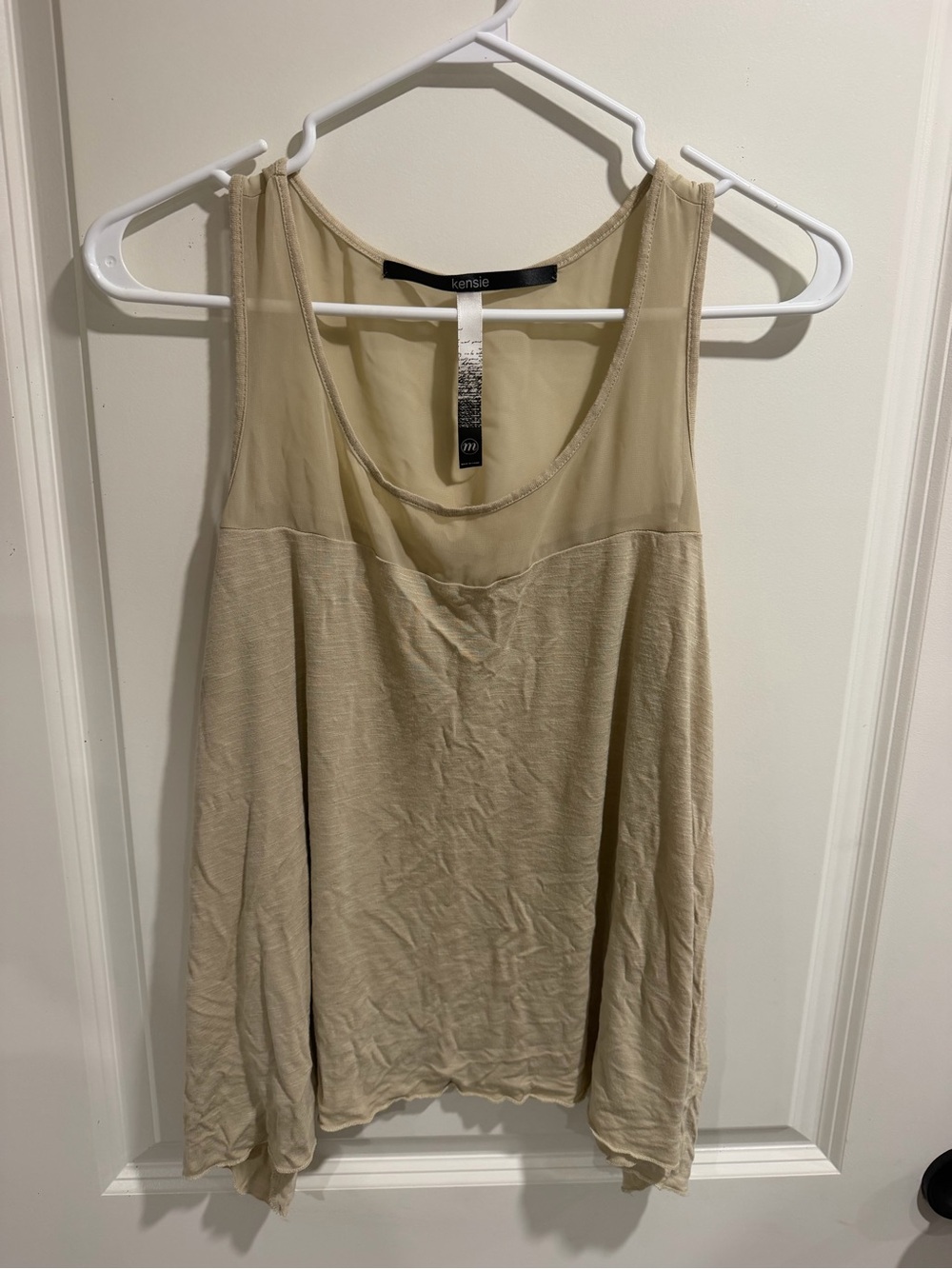 Kensie Women’s Medium Beige Draped Layered Sleeveless Boho Top